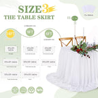 White Table Skirt for Rectangle Tables 14FT Chiffon Sheer Tablecloth for Birthday Party Sweetheart Cake Table Decoration