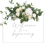 Ling's Moment Wedding Floral Swag Welcome Sign Artificial Flowers Backdrop Garland White Sage Green for Ceremony Reception Door Wall Easel Home Decorations Entryway Faux Outdoor Board Head Table Decor