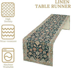 Vintage Boho Floral Table Runner, Rustic Country Farmhouse Blue Teal Red Bohemia Flower Pattern for Home Kitchen Table Decor Dining Coffee Room Party Decor 13x120in