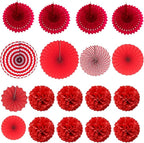 ZERODECO Party Decoration, 21 Pcs Red Hanging Paper Fans Pom Poms Flowers, Garlands String and Triangle Bunting Flags for Birthday Parties Baby Showers Wedding