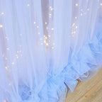 Blue Tulle Backdrop Curtains with Lights String for Parites Baby Shower 20×10ft Blue Sheer Backdrop Curtains Drapes for Bridal Shower Birthday Party Photo Shoot Background Decorations(4 Panels 5×10ft)