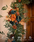 Ling's Moment Flower Garland - 6FT Eucalyptus & Rose - Sweetheart Table Decor for Wedding Reception, Artificial Floral Garland for Mantle, Christmas Decoration, Dark Teal & Burnt Orange