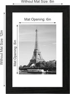 8x12 Picture Frame Set of 4 with HD Glass, Black Frame Display 6x8 Picture with Mat or 8 x 12 Without Mat, Wood Rustic Photo Frame for Tabletop and Wall Mounting