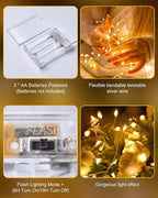 2 Pack Fairy Lights Battery Operated, Twinkle String Lights Waterproof Silver Wire 5 Feet 60 Led Firecracker Starry Lights for DIY Wreath Wedding Party Bedroom Mason Jar Holiday Christmas, Warm White