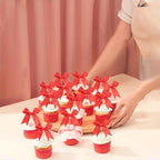 24 PCS Bow Cupcake Toppers Bowknot Cake Toppers Bow Cupcake Picks Bowknot Birthday Party Decorations Bow Cake Dessert Picks for Wedding Bridal Engagement Baby Shower Birthday Party Supplies Red
