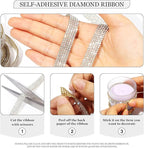 Rhinestone Ribbon 3 Yards Self Adhesive Rhinestone Strips Diamond Ribbon Sticker Crystal Roll Glitter Bling 2mm Rhinestones Tape for Crafting DIY Art Decoration (Silver,0.4 Inch)