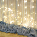 Silver Grey Tulle Backdrop Curtain with Lights String for Parites 10x8ft Sheer Backdrop Curtains for Birthday Party Bridal Shower Baby Shower Wedding Ceremony Prom Photo Booth Background Decorations