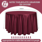 fani 12 Pack 120 Inch Burgundy Satin Tablecloth - Premium Bright Silky Round Tablecloth Overlay Smooth Fabric Table Cover, Table Decoration for Wedding Party Banquet Events Restaurant Kitchen Dining