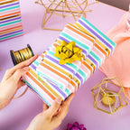 Yarcony Gift Wrapping Paper Roll, Rainbow Wrapping Paper, Colorful Stripes Gift Wrap with Gold Foil for Birthday, Baby Shower, Wedding, Christmas, All Occasions (Mini Roll, 17 Inch X 16.5 Feet)