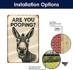 Funny Donkey Bathroom Sign - "Are You Pooping?" Rustic Metal Tin Sign for Toilet, Restroom, Farmhouse Humor Decor - 8"x12" Wall Art Gift