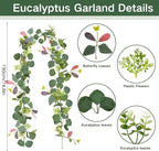 ASTRYAS 2Pcs 6.23Ft Artificial Eucalyptus Garlands with Flowers, Faux Floral Greenery Garlands Fake Flowers Vines for Wedding Table Centerpieces Arch Party Ceremony Backdrop Decor (Pink Leaves)