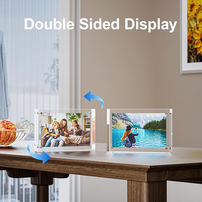 5 Pack 8x8 Acrylic Picture Frames - 20% Thicker Double Sided Magnetic Frame with UV Protection - Freestanding Clear Frameless Display for Tabletops - Modern Photo Frame Set for Home & Office Decor
