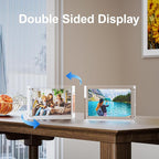 5 Pack 5x5 Acrylic Picture Frames - 20% Thicker Double Sided Magnetic Frame with UV Protection - Freestanding Clear Frameless Display for Tabletops - Modern Photo Frame Set for Home & Office Decor