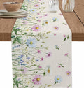 Vintage Wildflowers Cotton Linen Table Runner for Dining Kitchen, Wedding Outdoor Party Tablerunners Decoration, Farm Floral Pink Botanical Plants Dresser Scarf Coffee Tablecloth Runners 13x48 Inches