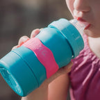InchBug Orbit Labels - Baby Bottle Name Labels for Daycare, Sippy Cup Bands - Engraved Silicone, Reusable, Dishwasher Safe, White Contrasting Personalization, 4-Pack (Sea Glass)