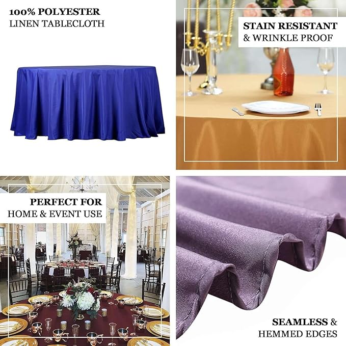 Efavormart Round Tablecloth, 132 Inch Stain & Wrinkle Resistant Washable Table Cloth, Decorative Polyester Fabric Table Cover for Banquet, Wedding, Dining- Champagne