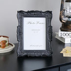 Cuspin 5x7 Black Picture Frame, Vintage Ornate Decorative Hand-Carved Resin Photo Frame with Detailed Design for Tabletop Display or Wall Hanging, Black Home Decor