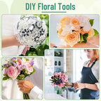 PAXCOO Floral Tape and Wire, Florist Tape and Flower Wire Arrangement Kit with White Ribbon, Boutonniere Pin, Wire Cutter for Bouquets, Crafts, Wreath Making (Dark Green)