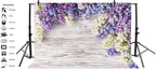7x5ft Wooden Plank Photography Backdrops Purple Lilac Flowers Rustic Vintage Wood Wall Newborn Baby Shower Girls Adult Portrait Photo Background Kids Birthday Party Decor Photoshoot Studio Props