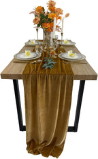 Luxurious Velvet Table Runner, 10ft Wedding Reception Decorations, 20x120inch Soft Velvet Fabric, Table Linen Overlay, Wedding Table Runners (Gold, 20X120inch)