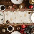 Christmas Gnomes Cotton Linen Table Runner for Dining Kitchen, Xmas Pine Tree Snowflake Rustic Wedding Outdoor Party Tablerunners Decoration, Retro Wood Dresser Scarf Tablecloth Runners 13x108 Inches