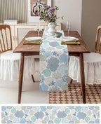 Coastal Coral Cotton Linen Table Runner for Dining Kitchen, Wedding Outdoor Party Tablerunners Decoration, Blue Nautical Starfish Ocean Shell Beach Dresser Scarf Coffee Tablecloth Runners 13x72 Inches