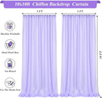 10x10ft Lavender Chiffon Backdrop Curtain with Lights for Wedding Baby Shower, Light Purple Curtain Backdrop with Lights for Birthday Party Gender Reveal Photo Shoot (5 x 10ft,2 Panels)