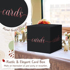 QIKSION Black Wedding Card Box, Rose Gold Foil Gift Card Box for Party, Wedding Reception, Graduation, Birthday, Baby Shower, Raffle