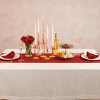 Red Table Runner 90 Inch – Cotton Linen Hemstitch Farmhouse Table Runner 14x90 –Washable Fabric for Dining, Fall, Halloween, Thanksgiving, Spring, Summer, Wedding, Everyday Décor – Serena