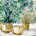 WGV 2 Inch Gold Speckle Square Cube Glass Votive Candle Holder, Small Tiny Mercury Tea Light 2x2”, 1 Pc
