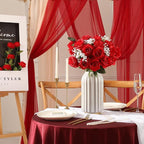 Tifuly 12 Pcs Red Roses Artificial Flowers,Realistic Long Stem Fake Silk Roses Bouquet for Party Home Wedding Centerpiece Office Decor