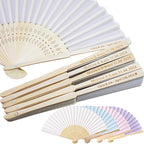 Personalized Folding Hand Fans Engraved Silk Fans, Summer Wedding Fans, Custom Silk-Bamboo Fans Wedding Party Favor Bridal Shower Gifts (30 Pieces), White