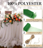 Green Tulle Fabric Roll, 54" x 40 Yards (120FT) Tulle for Christmas Gift Wrapping Wedding Decoration DIY Tutu Halloween Party Backdrop Baby Shower Table Skirts