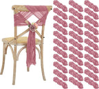 50 PCS Cheesecloth Chair Sashes Bows Wedding Aisle Decorations Chair Ribbon Ties Back Sash for Wedding Party Events Banquet Chair Cover Decoration (Dusty Rose)