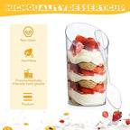 Nuogo 100 Pcs Mini Dessert Cups with Spoons Include 3 oz Square Plastic Appetizer Cups 2.5 oz Slanted Round Parfait Shooter Cup Small Clear Mousse Pudding Cup for Wedding Baby Shower Birthday Party
