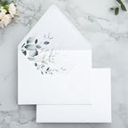 PONATIA 50PCS A7 Euro Flap Envelopes, 5.25 x 7.25'' Liner Envelope For 5x7'' Weddings Invitation Cards, Christmas Gift Cards, Acrylic Invitations, Photos (White & Sage Green Leaves)