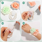 PAXCOO Floral Tape and Floral Wire Arrangement Tool Kit with Green Floral Tape, Floral Wire, Boutonniere Flower pin, Wire Cutter, White Ribbon and Elastic Pearl Wrist Corsage Bands for Bouquets