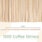 WISYOK 1000 PCS Coffee Stirrers, 7 Inch Premium Birch Wood Sticks, Smooth Round Ends, Splinter-Free Disposable Stir Sticks for Coffee Bar, Office, Home Use