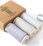 Vitalizart Velvet Ribbon Set 3/8" x 15 Yd Wooden Spool Fabric Trim 3 Rolls * 5 Yd for Christmas Wreath Decoration Handmade Craft Ornaments Gift Wrapping & Bow Making Light Blue Lavender