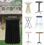 Albassa 2 Pack Cocktail Table Covers 32"x 43" Spandex Stretch Round Cocktail Tablecloths with Wavy Drapes Fitted High Top Bar Table Skirt for Wedding Party Banquet (Black, 2 PCS)