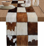 Abstract Cowhides Cotton Linen Table Runner for Dining Kitchen, Wedding Outdoor Party Tablerunners Decoration, Brown Beige Animal Fur Texture Dresser Scarf Coffee Tablecloth Runners 13x108 Inches