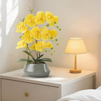 Orchid Artificial Flowers with Gray Vase Large Silk Faux Phalaenopsis Flowers for Dining Room Table Floral Centerpieces Indoor Decoration,Yellow