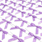 Bright Creations 100 Pack Purple Twist Tie Bows for Treat Bags, 3" Small Satin Ribbons for Craft Decoration, Gift Wrap, Themed Party Favors, Baked Goods - Purple Bow