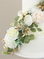 Rinlong 3Pcs Pre-made Cake Toppers Flowers Cake Decorations Wedding Cake Decorating Flowers Decor Christening Birthday Baptism Baby Shower Party Cake Topper Flower Arrangements White Gold