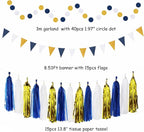 Navy-Blue White-Gold Graduation Party-Decorations - 33pcs Kits Banner, Streamers Tassel Garland,Tissue Pom Poms Honeycomb, Paper Lantern Fans,Wedding Birthday Baby Shower Backdrop Ceiling Decor Hugtmr