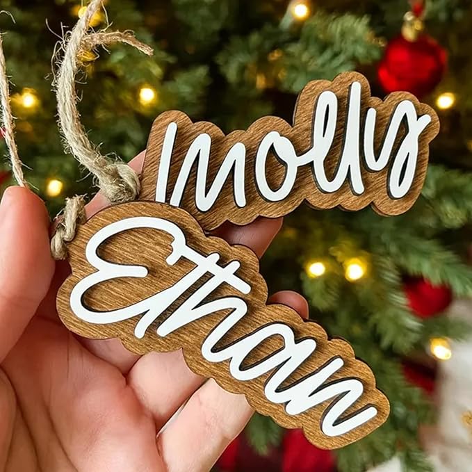 5Pcs Personalized Christmas Stocking Name Tags Custom Wooden Stocking Name Tag Customized Letters Tags Custom Xmas Stockings Hanging Tag Gifts for Christmas Stockings