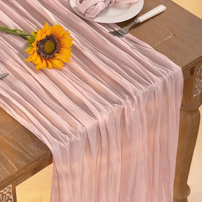 Pink Cheesecloth Table Runner Fall Table Runner Boho Gauze 120 Inches Light Pink Cheese Cloth Fall Table Decorations for Thanksgiving Wedding Bridal Girl Baby Shower Sweet 16 Party Decor