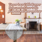Tinsow 2 Pack Cotton Crochet Lace Rectangular Table Runner Dresser Scarf Doilies (White Style, 13" X 44")