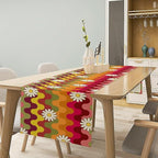 Vintage Floral Table Runner,60s 70s Colorful Retro Abstract Hippie Print Table Runner for Kitchen Dining Table Home Party Decoration 13x108 Inch