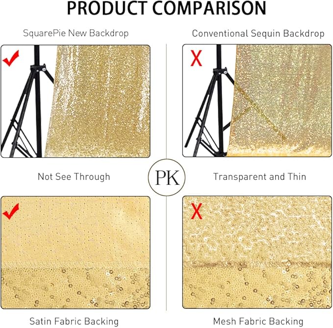 SquarePie Sequin Backdrop Curtain Not See Through Background for Wedding Party 20FT x 10FT Gold